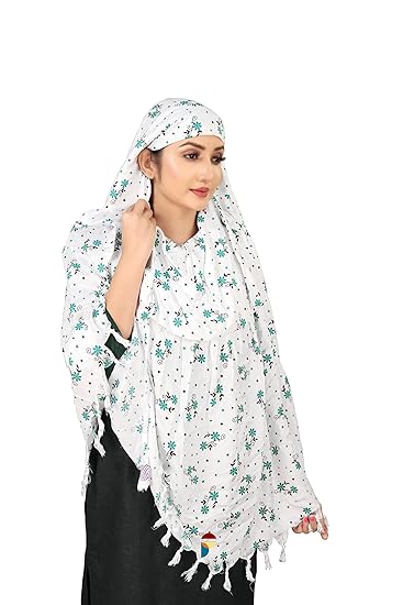 Elegant White Cotton Scarf with Green Floral Print – Lightweight & Stylish