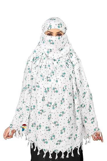 Elegant White Cotton Scarf with Green Floral Print – Lightweight & Stylish