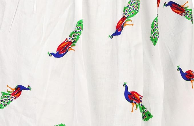 Elegant White Cotton Scarf with Peacock Print – Lightweight & Stylish