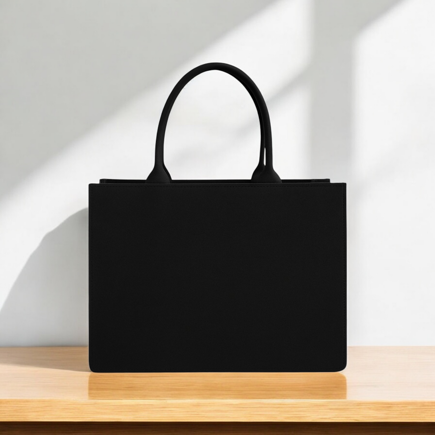 Tote Bag 12x16 Inch Elegant Black Handbag with Blue Peacock Feather Print and Custom Name Option