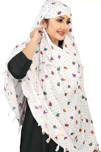 Charming White Cotton Scarf with Colorful Strawberry Print – Soft & Stylish