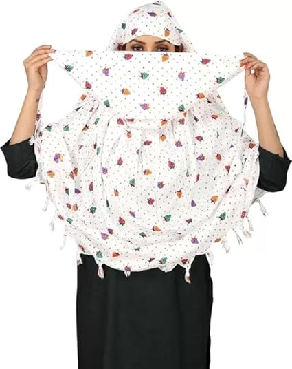 Charming White Cotton Scarf with Colorful Strawberry Print – Soft & Stylish