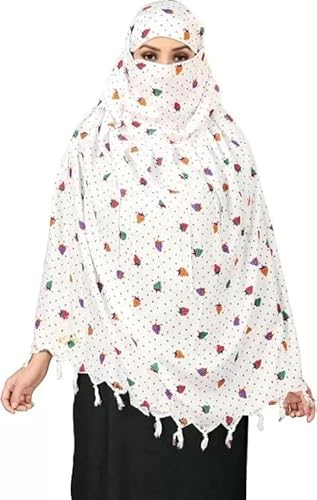 Charming White Cotton Scarf with Colorful Strawberry Print – Soft & Stylish