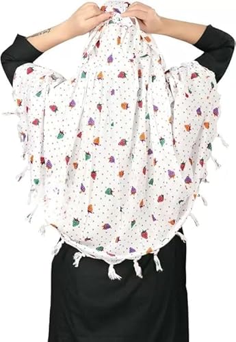 Charming White Cotton Scarf with Colorful Strawberry Print – Soft & Stylish