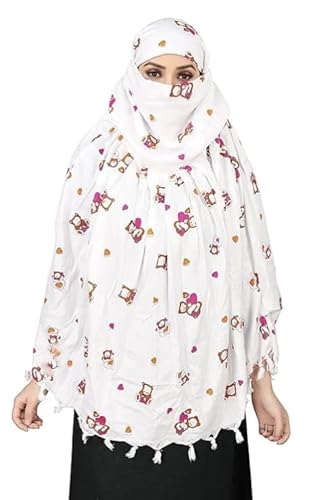Adorable White Cotton Scarf with Cute Teddy Bear Print – Soft & Stylish