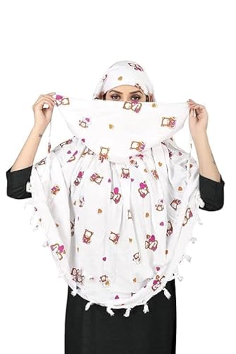 Adorable White Cotton Scarf with Cute Teddy Bear Print – Soft & Stylish