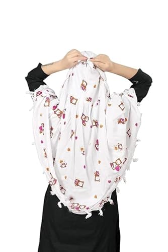 Adorable White Cotton Scarf with Cute Teddy Bear Print – Soft & Stylish