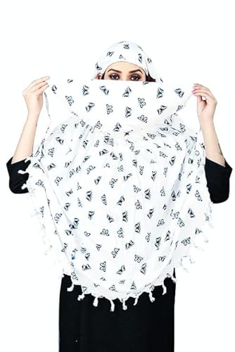 Elegant White Cotton Scarf with Butterfly Print – Soft & Trendy