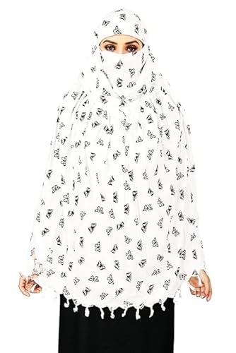 Elegant White Cotton Scarf with Butterfly Print – Soft & Trendy