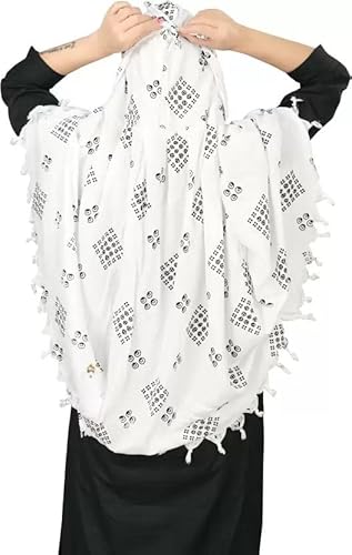 Elegant White Cotton Scarf with Geometric Print – Soft & Trendy