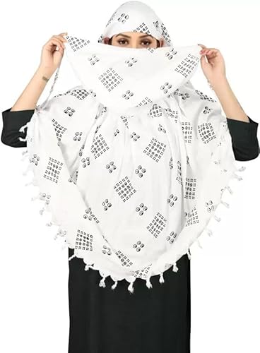Elegant White Cotton Scarf with Geometric Print – Soft & Trendy