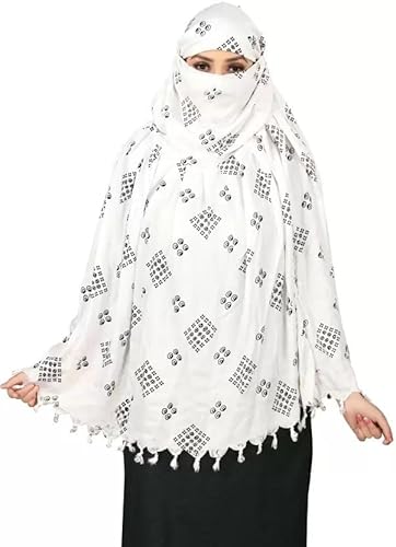 Elegant White Cotton Scarf with Geometric Print – Soft & Trendy