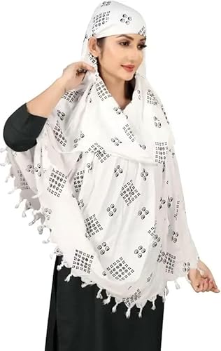 Elegant White Cotton Scarf with Geometric Print – Soft & Trendy