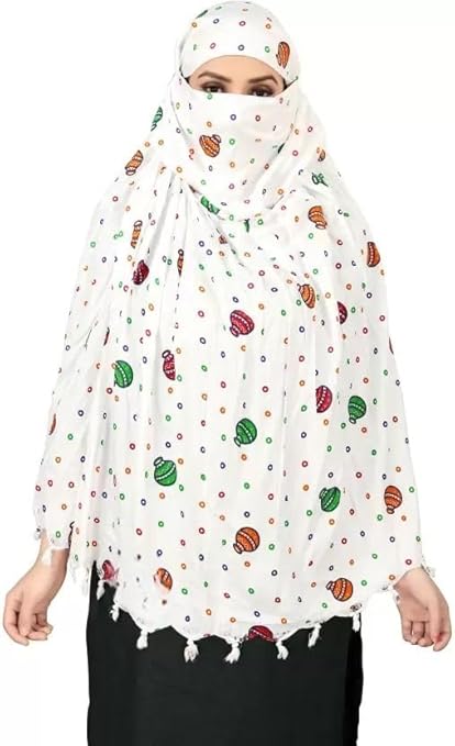 Traditional White Cotton Scarf with Multicolor Pot Print – Soft & Elegant