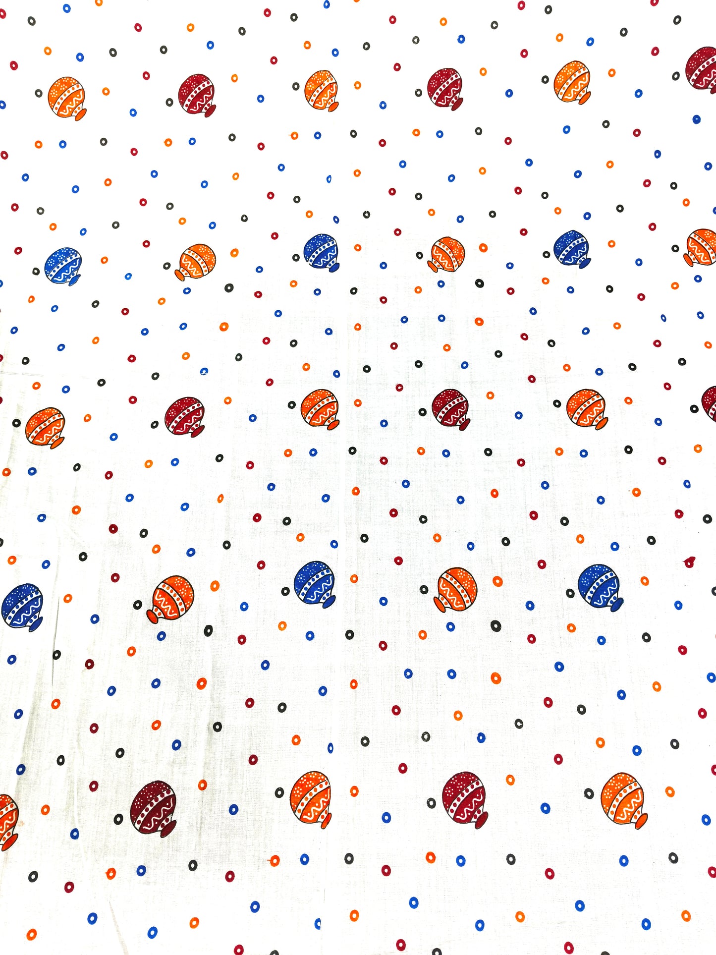 Traditional White Cotton Scarf with Multicolor Pot Print – Soft & Elegant