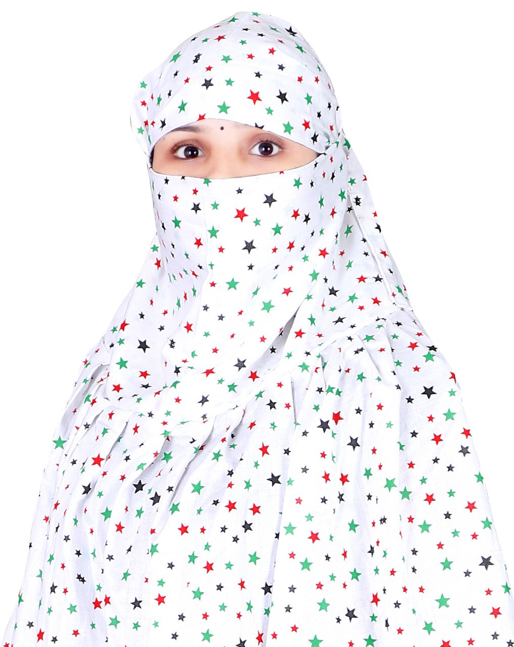 Soft, Breathable & Stylish White Cotton Scarf with Multicolor Star Print