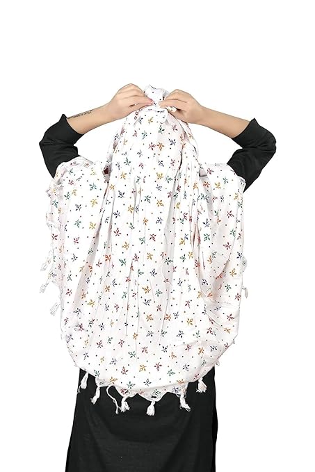 Elegant White Cotton Scarf with Multicolor Floral Print – Soft & Stylish