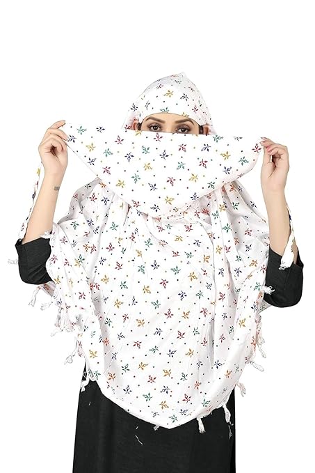 Elegant White Cotton Scarf with Multicolor Floral Print – Soft & Stylish
