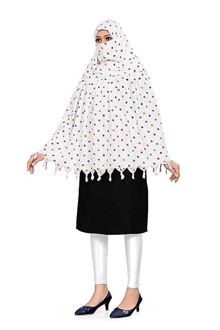 Elegant White Cotton Scarf with Colorful Dot Print – Soft & Trendy