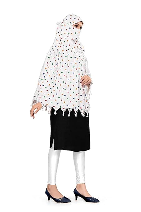 Elegant White Cotton Scarf with Colorful Dot Print – Soft & Trendy