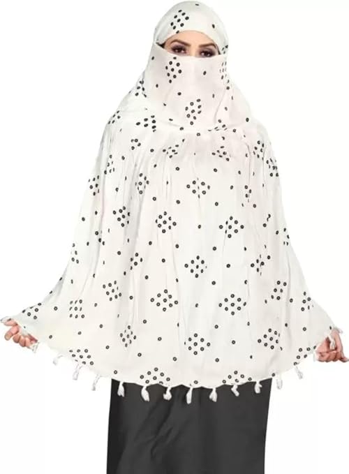 Elegant White Cotton Scarf with Black Floral Dot Print – Soft & Stylish