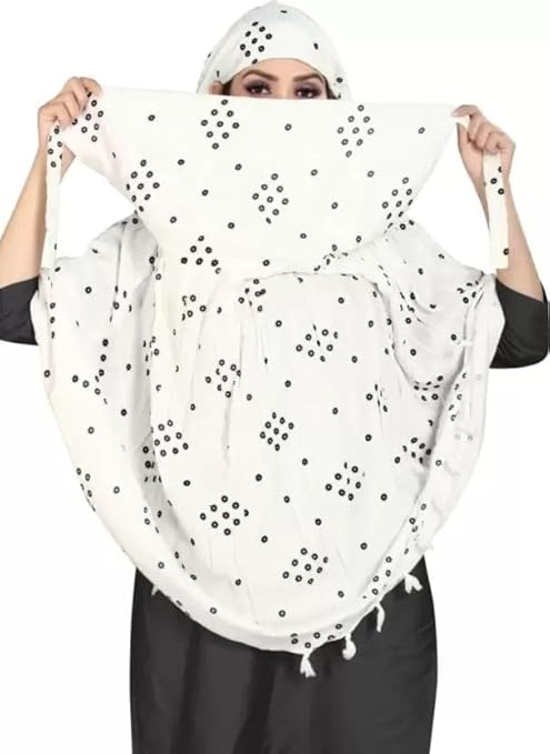 Elegant White Cotton Scarf with Black Floral Dot Print – Soft & Stylish