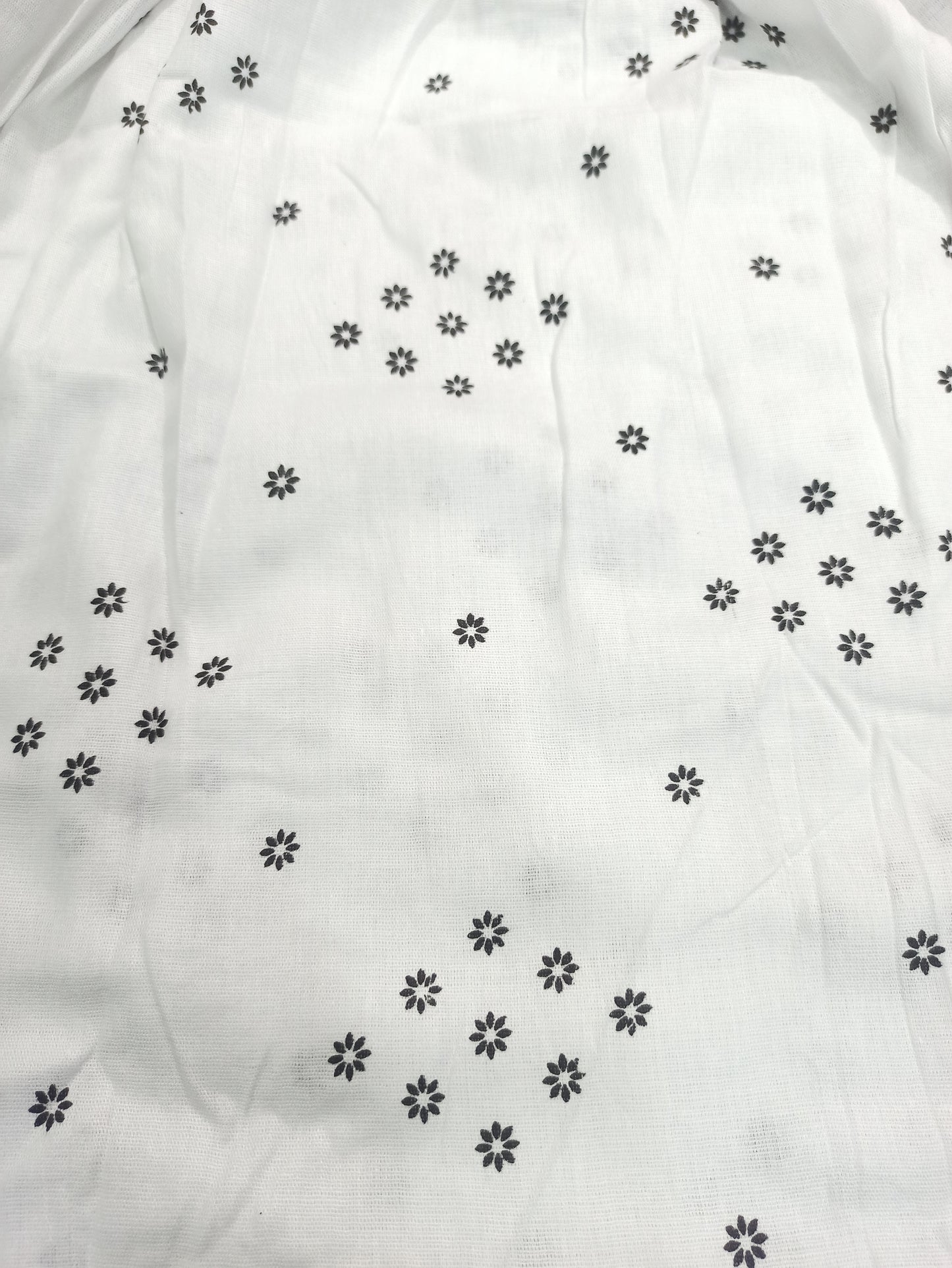 Elegant White Cotton Scarf with Black Floral Dot Print – Soft & Stylish