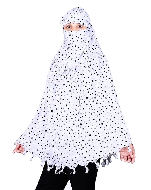 White Cotton Scarf with Black Star Print – Soft, Lightweight & Stylish