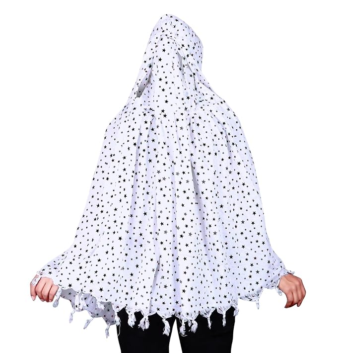 White Cotton Scarf with Black Star Print – Soft, Lightweight & Stylish