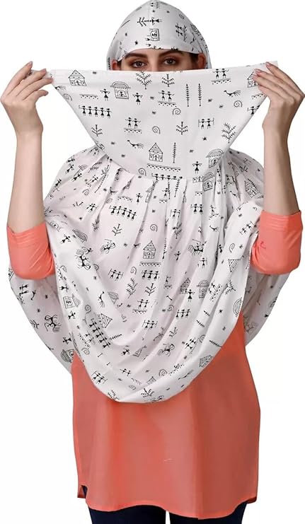 White Cotton Scarf with Tribal Warli Print – Soft, Lightweight & Stylish