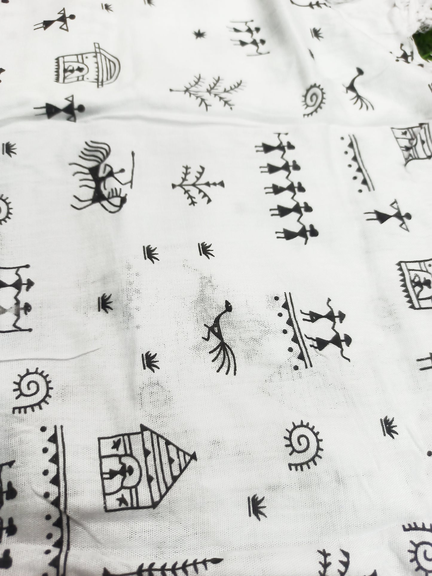 White Cotton Scarf with Tribal Warli Print – Soft, Lightweight & Stylish