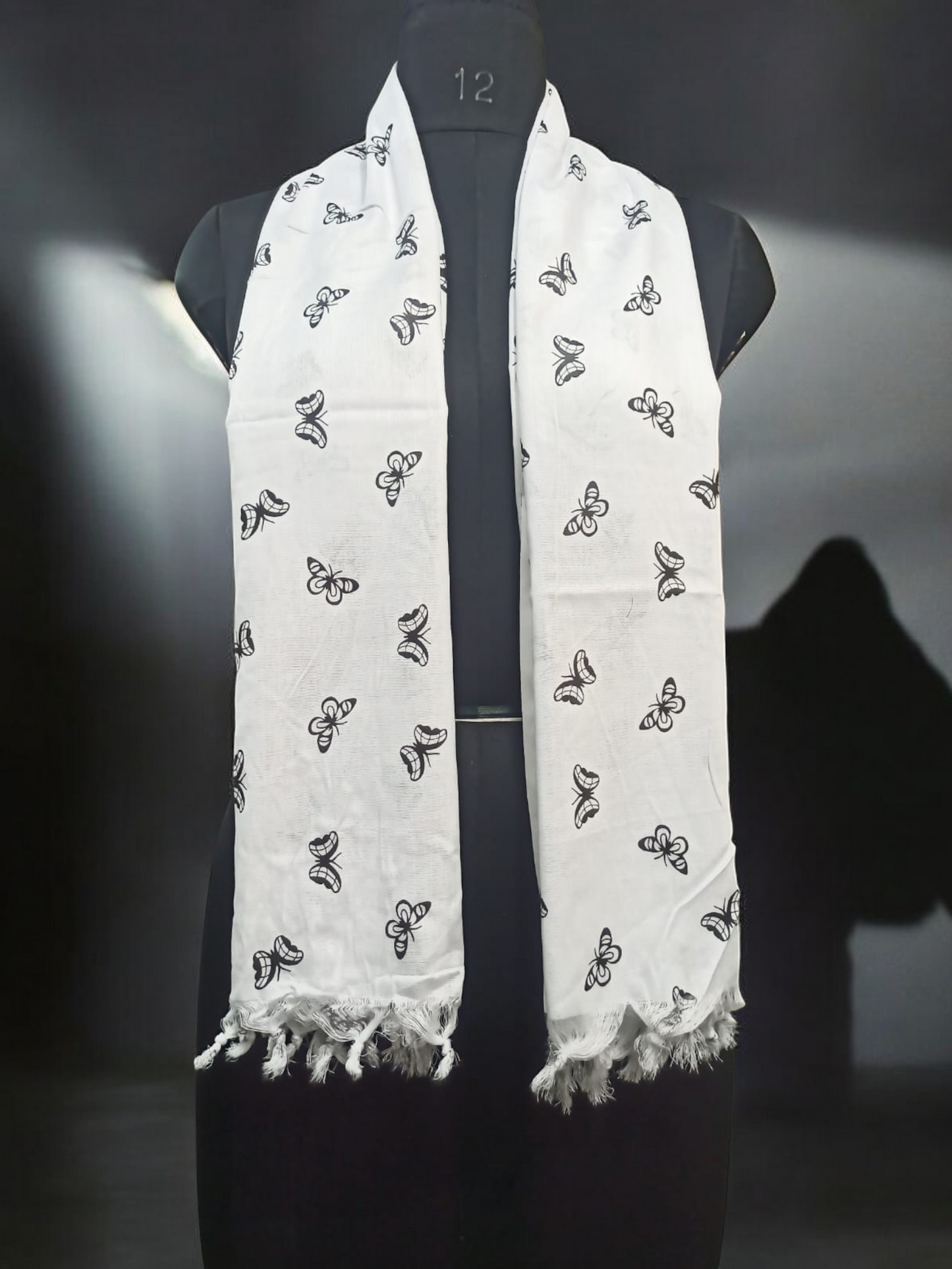 White Dupatta Big Butterfly
