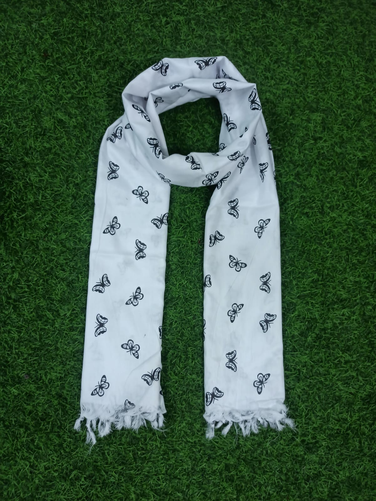 White Dupatta Big Butterfly