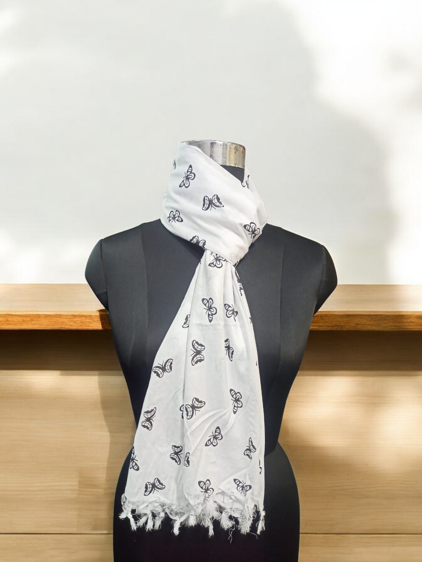 White Dupatta Big Butterfly