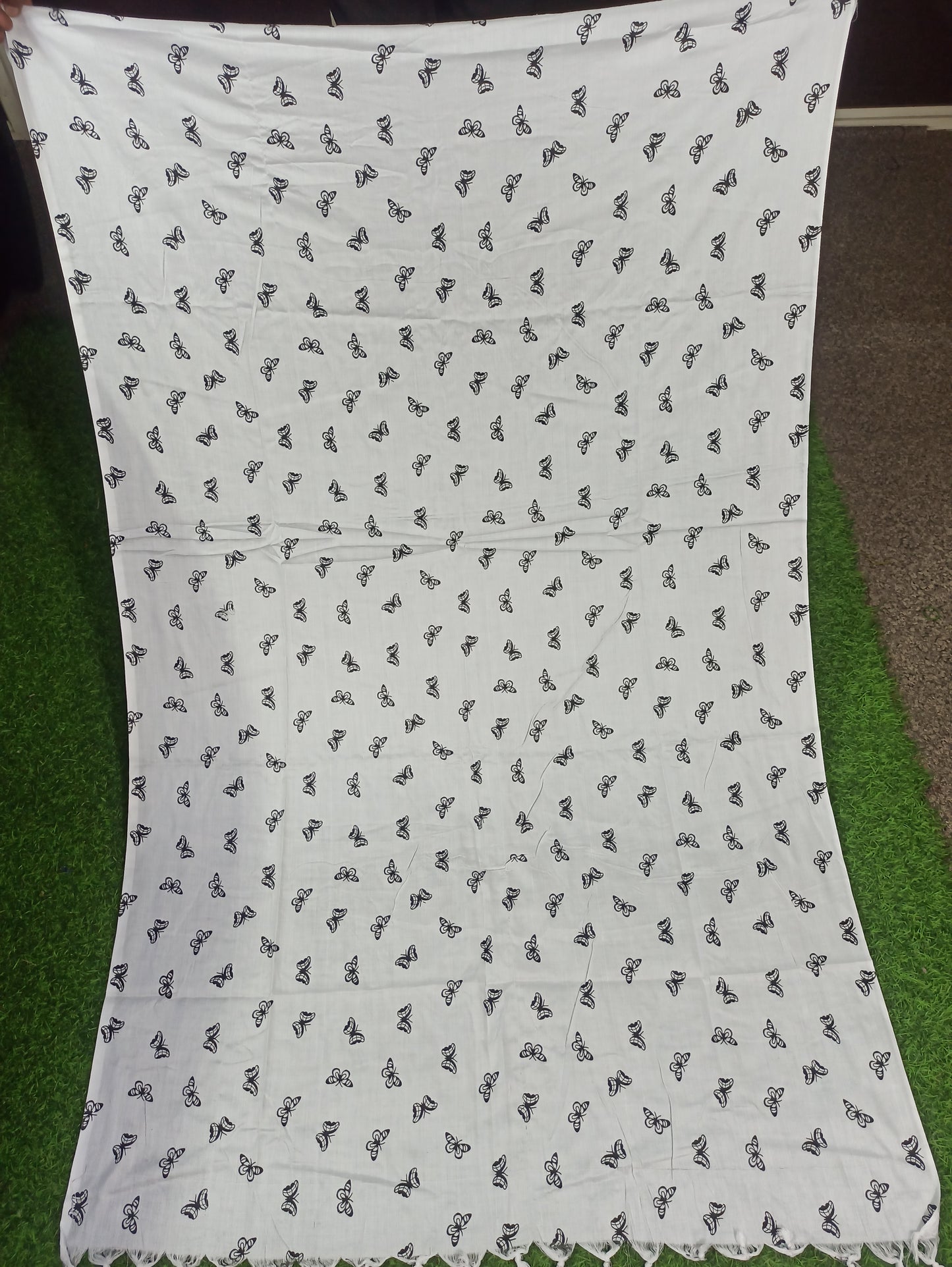 White Dupatta Big Butterfly
