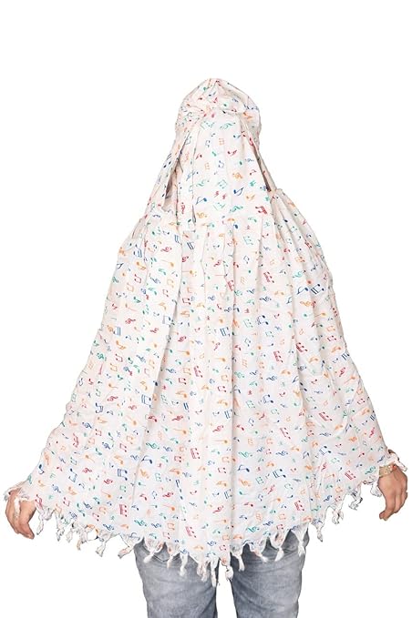 Lightweight & Breathable White Cotton Scarf with Colorful Music Note Print