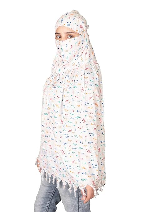 Lightweight & Breathable White Cotton Scarf with Colorful Music Note Print