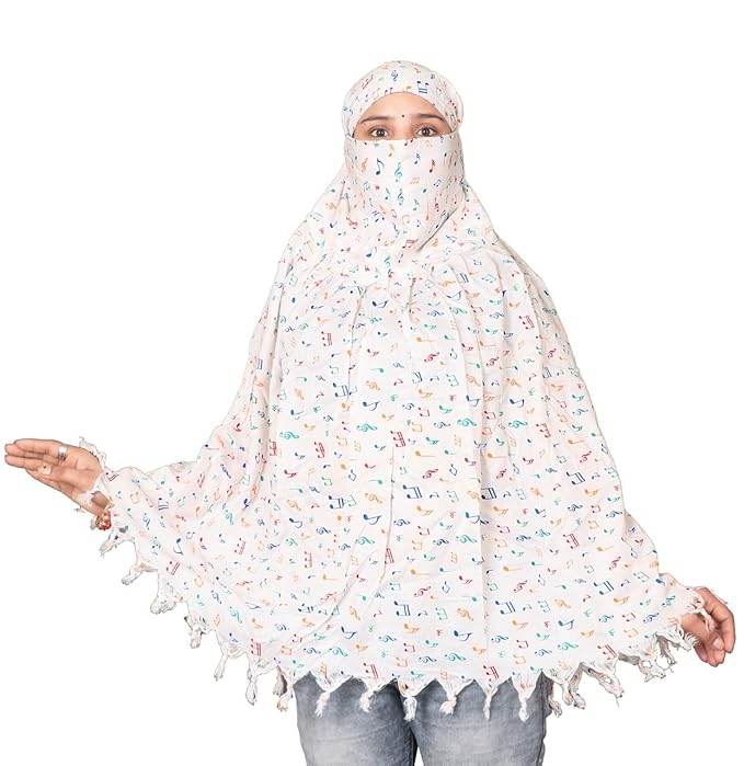 Lightweight & Breathable White Cotton Scarf with Colorful Music Note Print