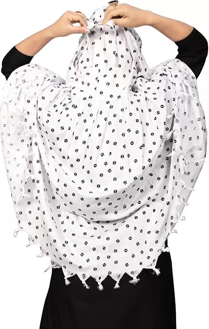 White Cotton Scarf with Black Dot Print – Soft, Lightweight & Stylish