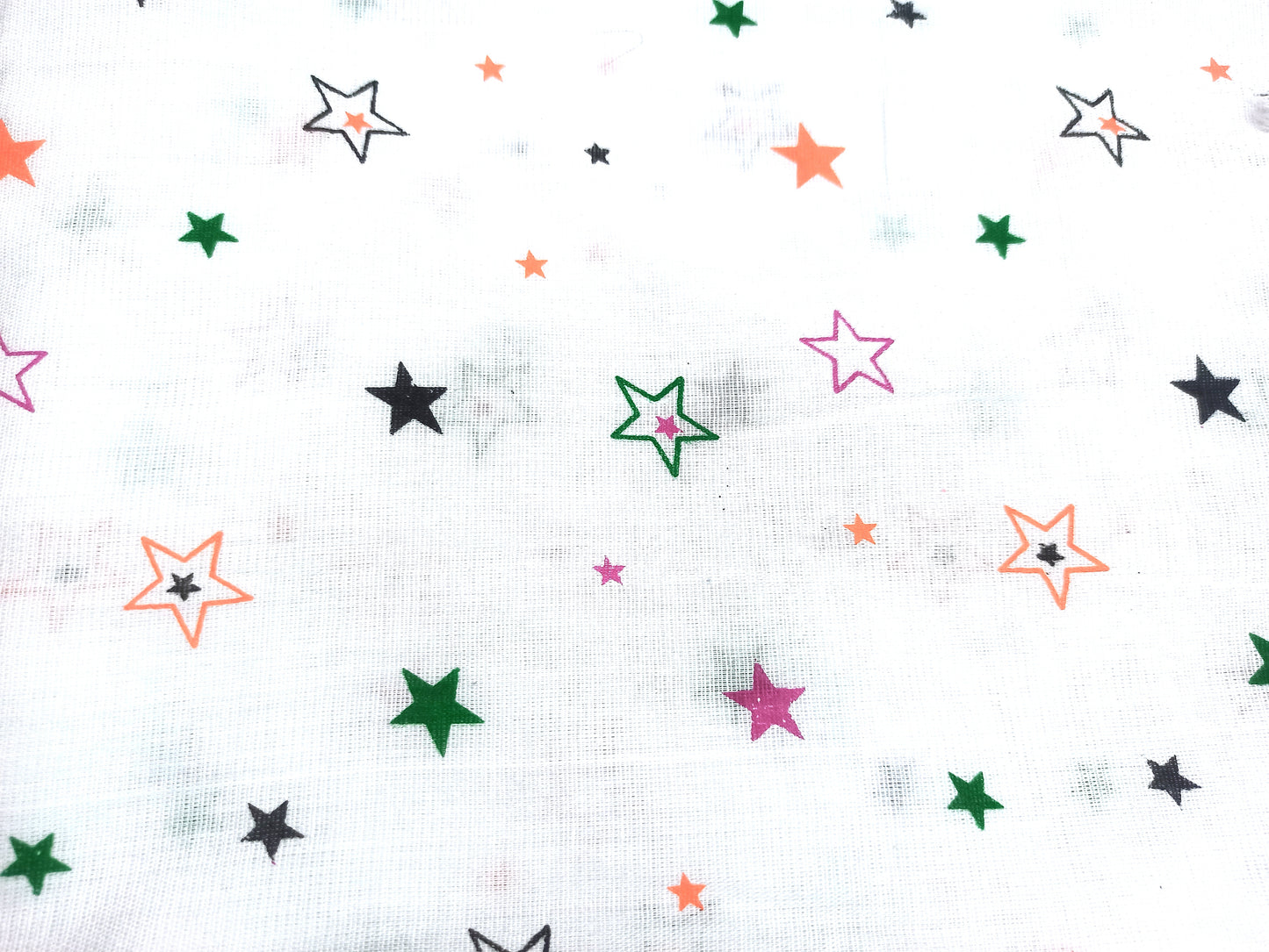 Lightweight White Cotton Double Star Printed Scarf