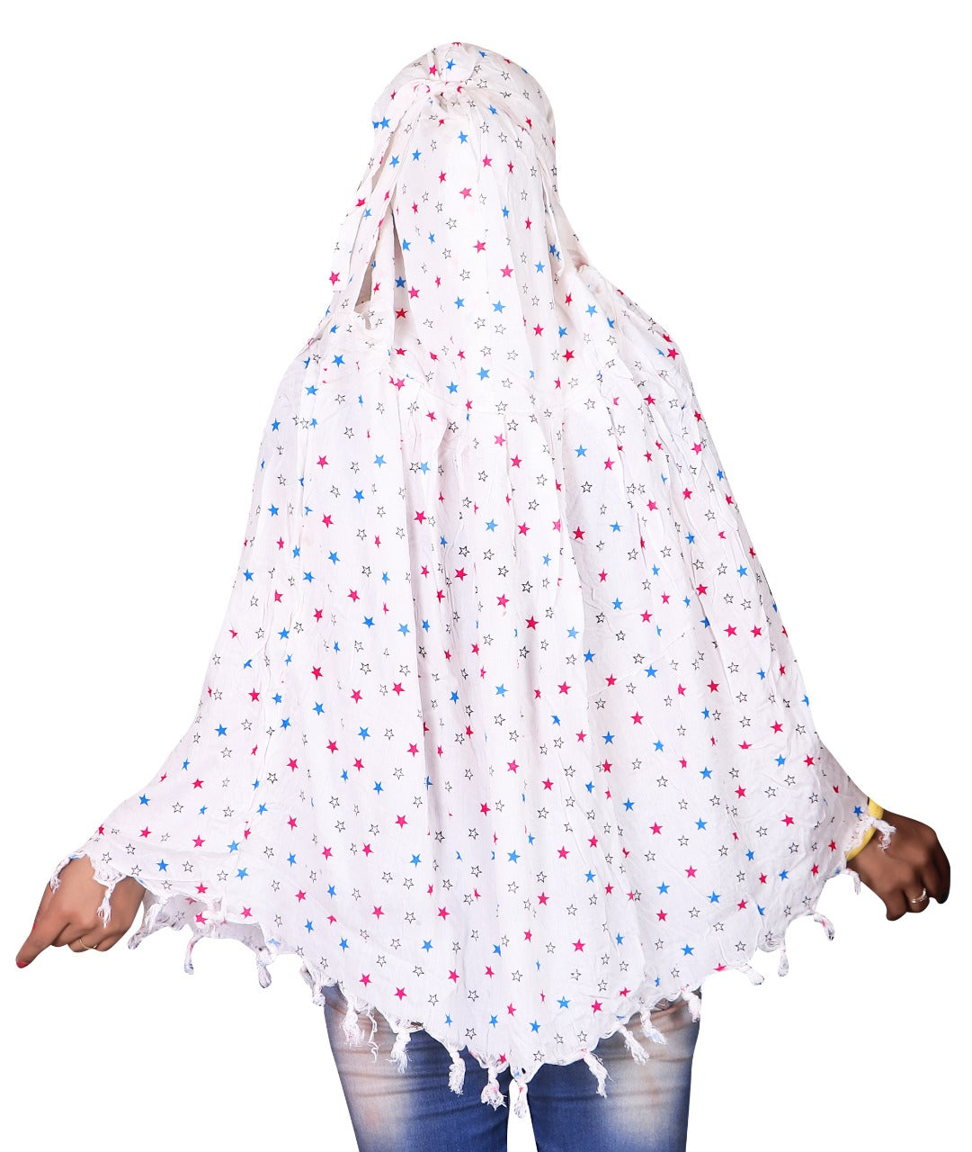 Lightweight White Cotton Double Star Printed Scarf