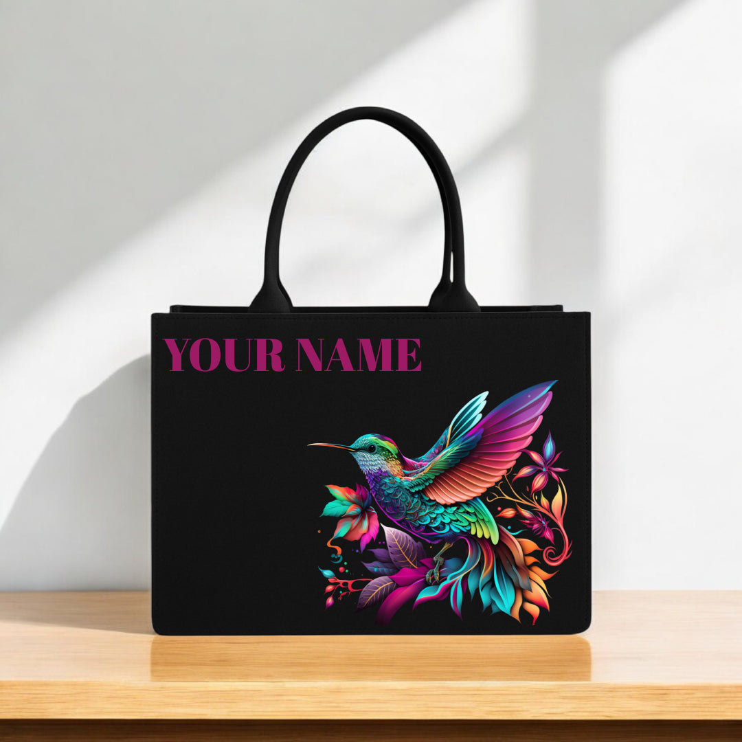 Printed Tote Bag Vibrant Hummingbird Design | Personalized Name Option | 12” x 16” Stylish Handbag for Women