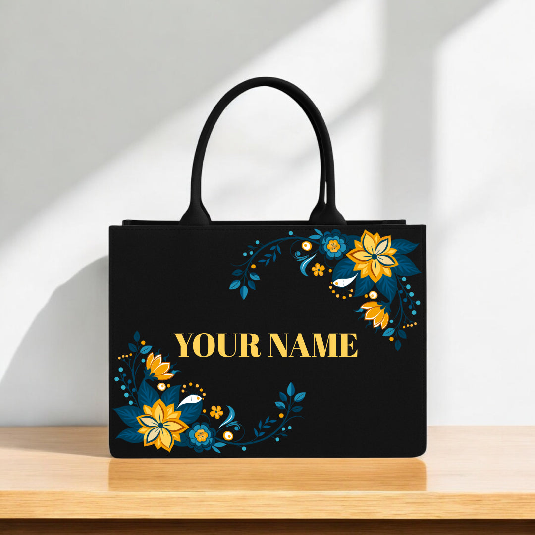 Custom Name Tote Bag with Yellow & Blue Floral Accents