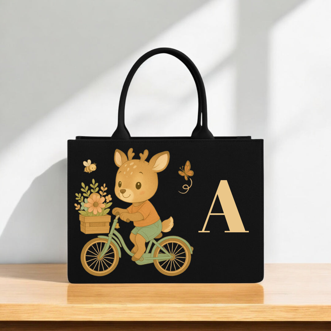 Deer Tote Bag for Kids & Adults – Custom Alphabet Initial Eco Canvas Bag