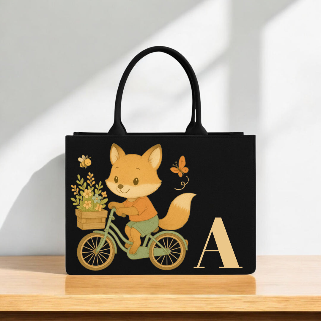 Fox Tote Bag for Kids & Adults Custom Initial Alphabet Printed Eco Friendly Canvas Handbag