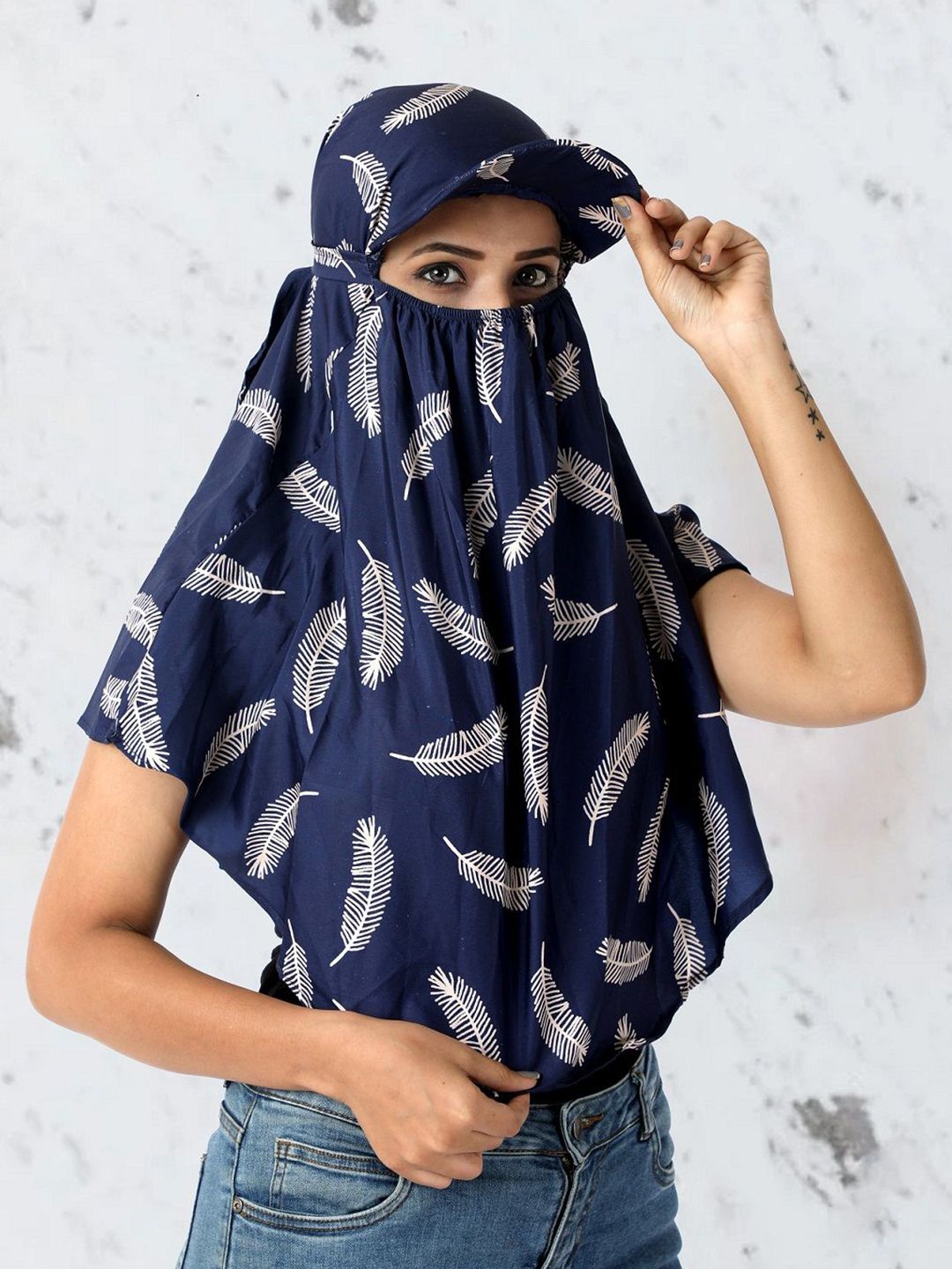 Cotton Cap Scarf with White Feather Art Print