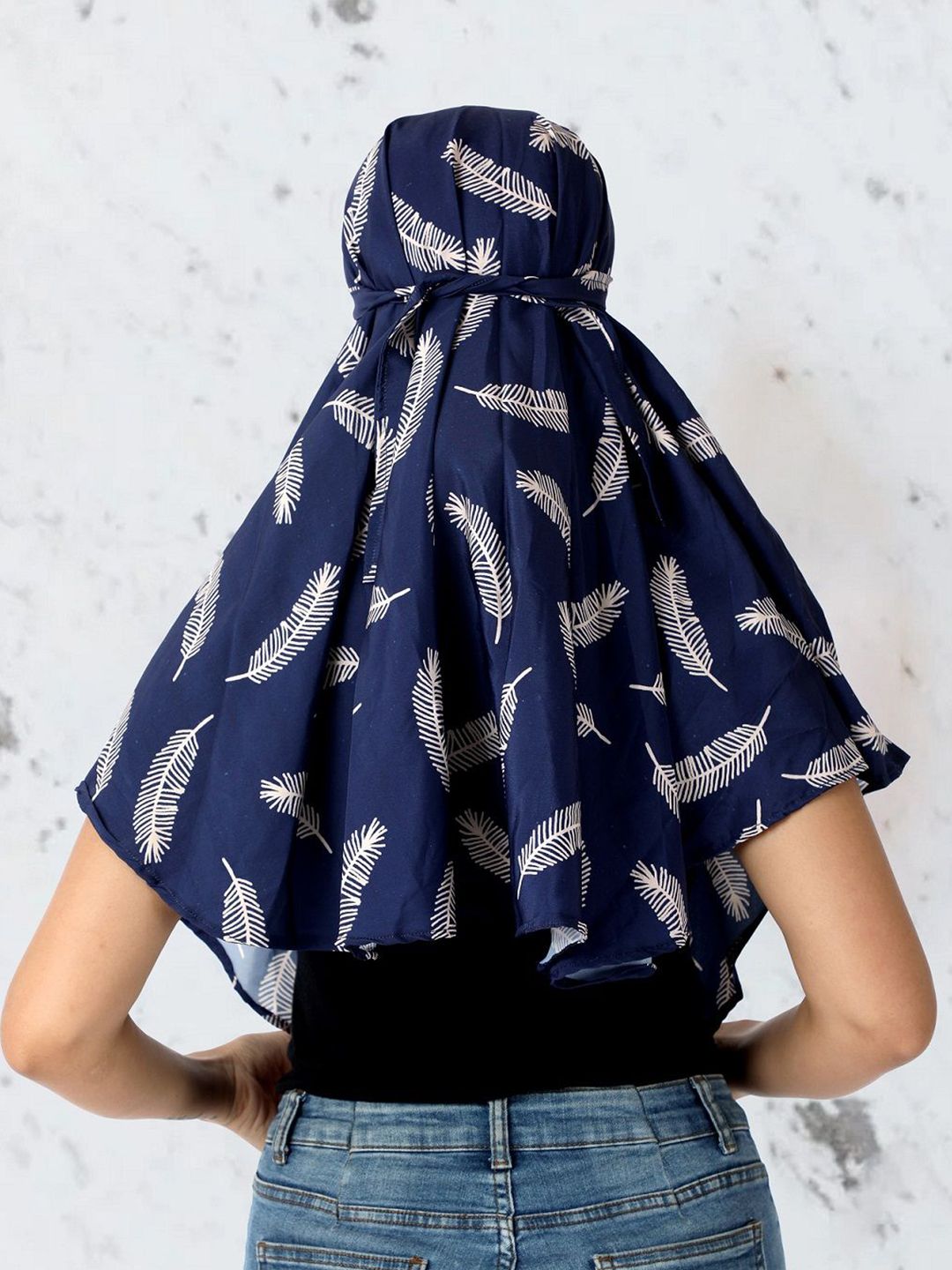 Cotton Cap Scarf with White Feather Art Print