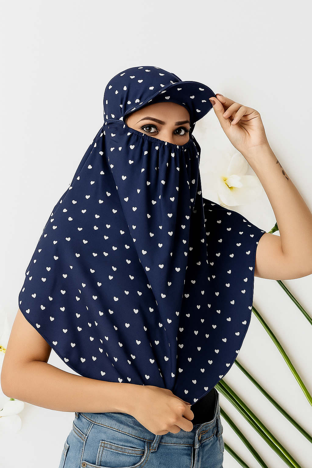 Cotton Cap Scarf with White Heart Art Print
