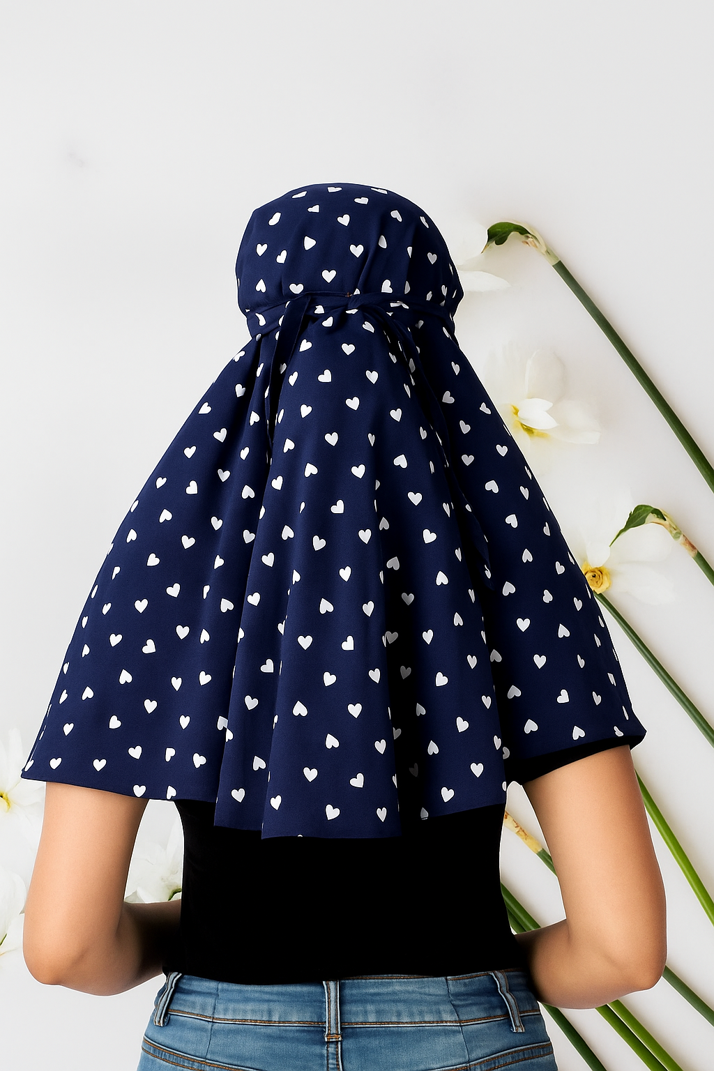 Cotton Cap Scarf with White Heart Art Print