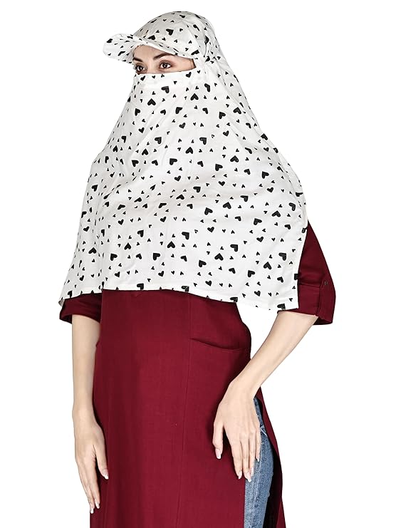 Cotton Cap Scarf with Heart Print